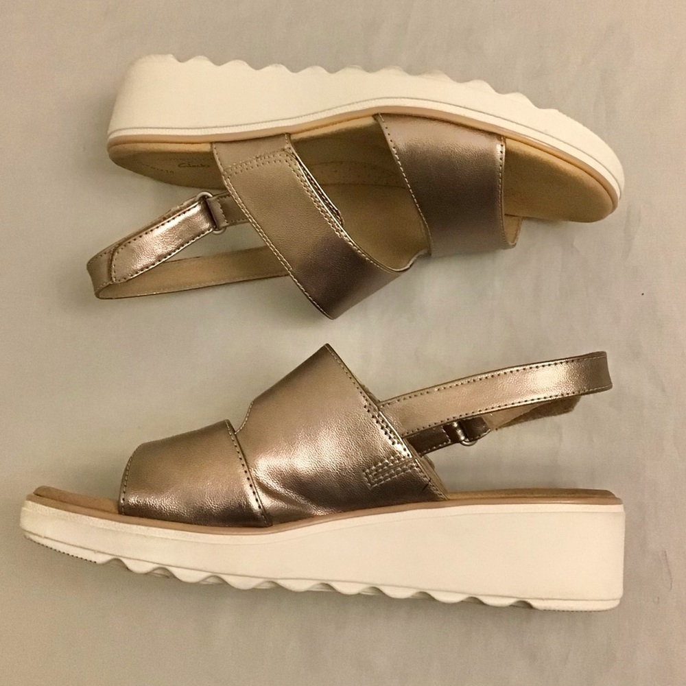 Clarks 10 Jillian Pearl Wedge Sandals Women’s Comfort Shoes Metallic Pewter - Picture 10 of 12